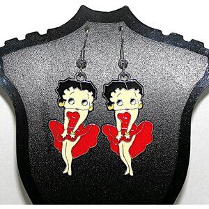 Betty Boop Earrings In Sexy Red Marilyn Monroe Style Dress NEW